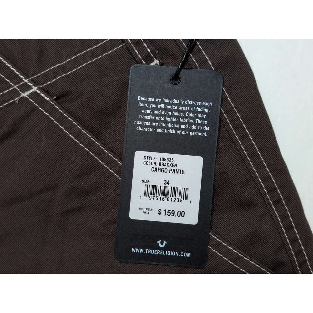 TRUE RELIGION Cargo Pants Mens 34 x 31 Brown NWT 108335